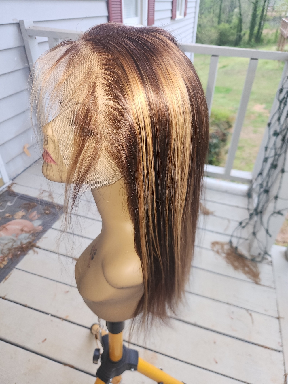 Brown Lace Front Wig with Blonde Highlights - Women Hair